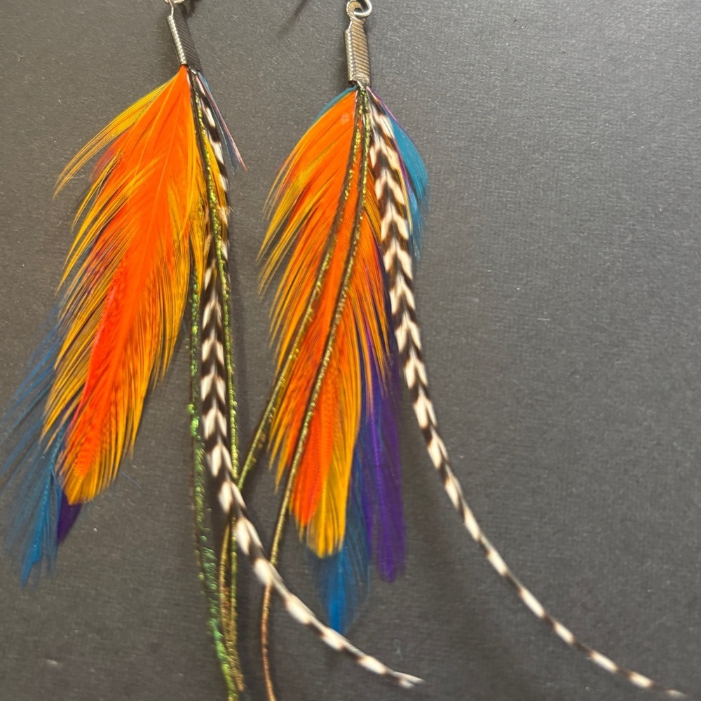 Native American Feather drop earrings - Picture 3 of 7